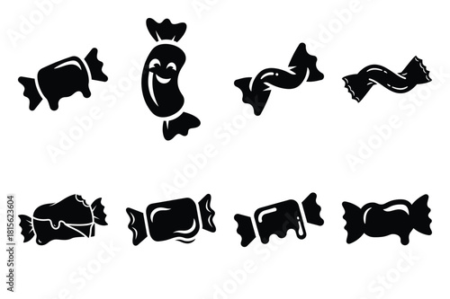 funny candy bar silhouette icon set on the white background