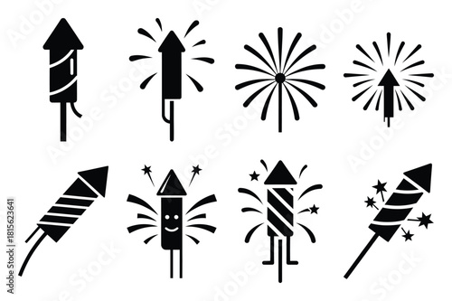 funny firework silhouette icon set on the white background