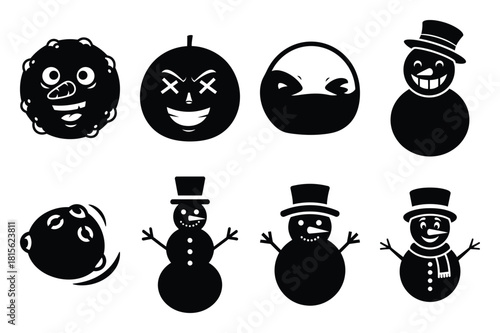 funny snowball silhouette icon set on the white background