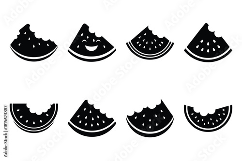 funny watermelon bite silhouette icon set on the white background