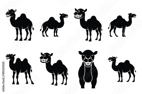 grinning camel silhouette icon set on the white background