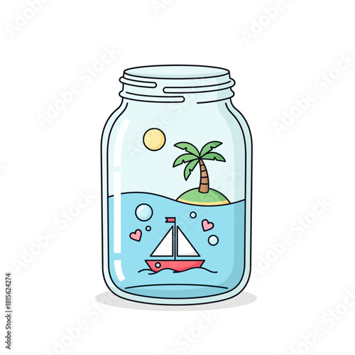 Whimsical nautical adventure encapsulated in a mason jar a tropical island escapade