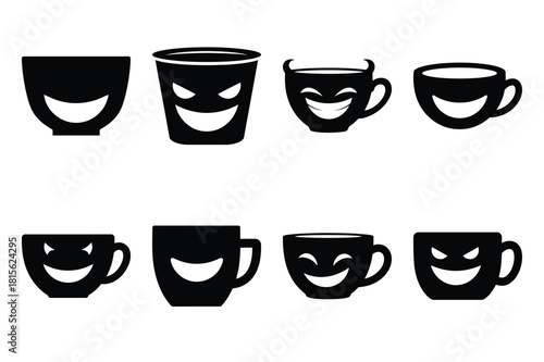 grinning cup silhouette icon set on the white background