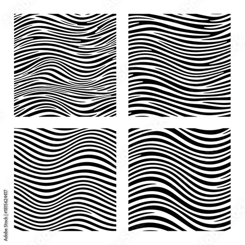 Dynamic black and white wavy line art compilation displaying abstract graphic patterns