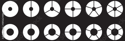 Pie chart set. Colorful diagram collection with 2,3,4,5,6 sections or steps. Circle icons for infographic, UI, web design, business presentation. Vector illustration.