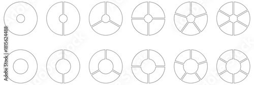 Pie chart set. Colorful diagram collection with 2,3,4,5,6 sections or steps. Circle icons for infographic, UI, web design, business presentation. Vector illustration.
