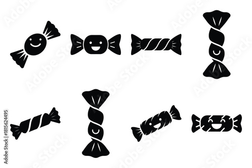happy candy twist silhouette icon set on the white background