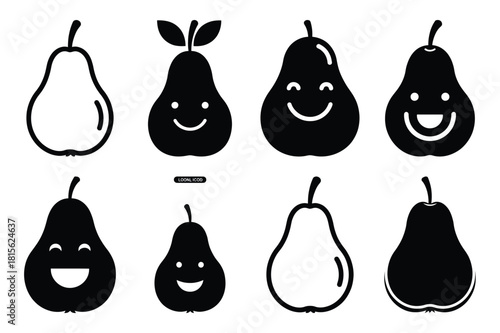 happy pear silhouette icon set on the white background