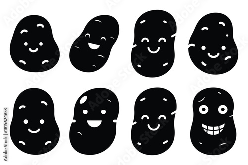 happy potato silhouette icon set on the white background