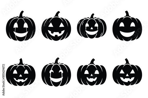 happy pumpkin silhouette icon set on the white background