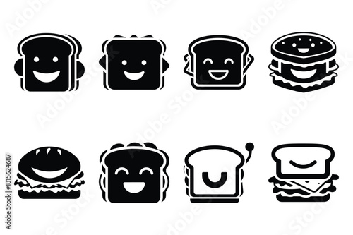 happy sandwich silhouette icon set on the white background
