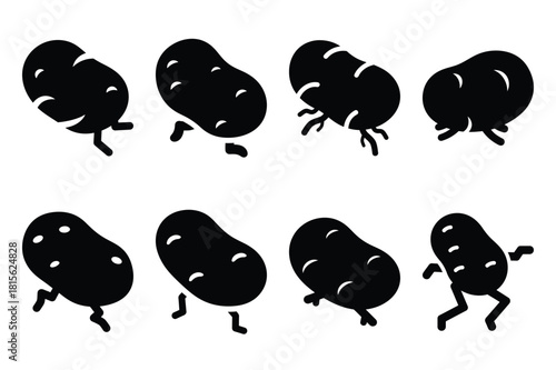 hopping potato silhouette icon set on the white background