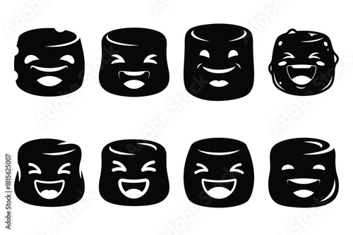 laughing marshmallow silhouette icon set on the white background