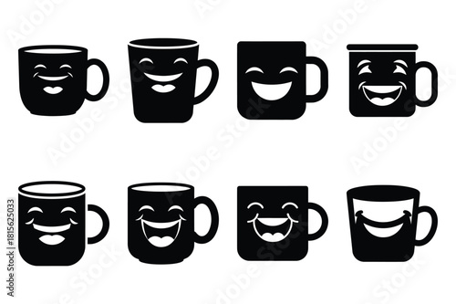 laughing mug silhouette icon set on the white background