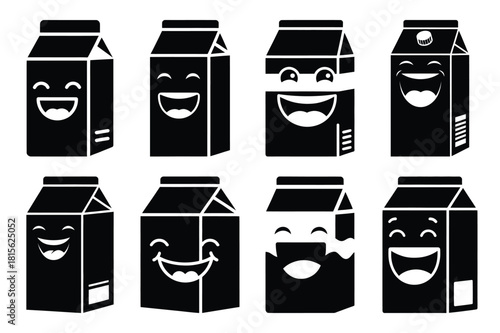 laughing milk carton silhouette icon set on the white background