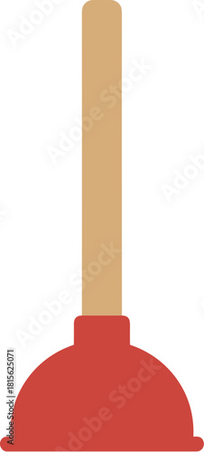 Flat Design Home Plunger Icon, Red and Brown Bathroom Utensil