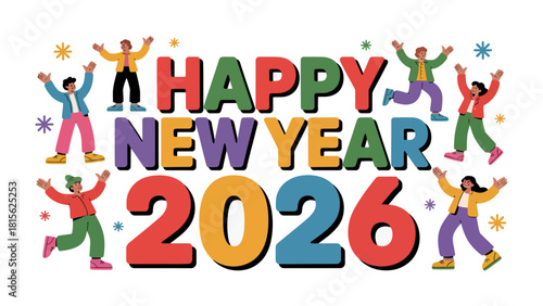 New Year 2026: The image conveys the message of happiness and festivity, embodying the collective spirit of anticipating new beginnings and goals with cheerful people around.