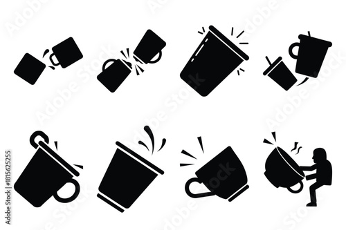 silly cup flip silhouette icon set on the white background