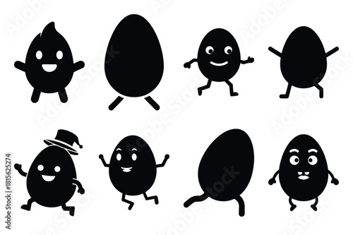 silly egg hop silhouette icon set on the white background