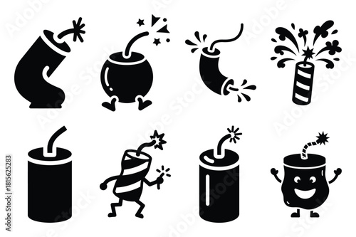 silly firecracker silhouette icon set on the white background