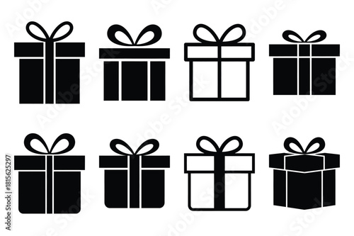 silly gift box silhouette icon set on the white background