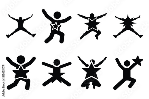 silly star jump silhouette icon set on the white background