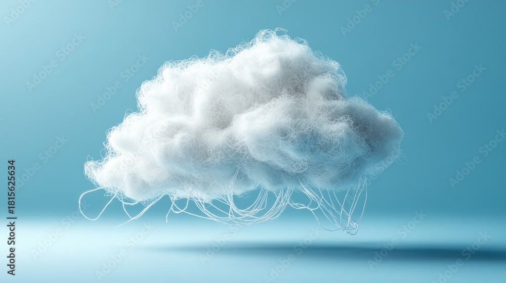 Naklejka premium Realistic fluffy cloud illustration with soft texture and light shadows on blue background for creative projects and digital art usage