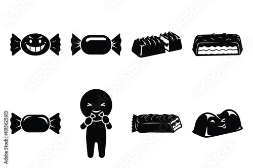 snickering candy silhouette icon set on the white background