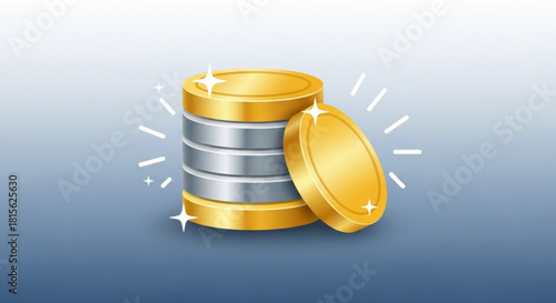 Illustrative stack of gold and silver coins, symbolizing wealth, savings, and financial success for investment brochures and banking websites, modern digital currency
