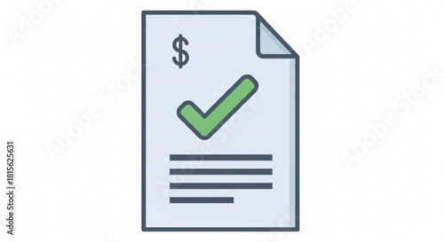 Successful financial document approval with checkmark and dollar sign, representing business success, positive outcome, and streamlined processes in finance