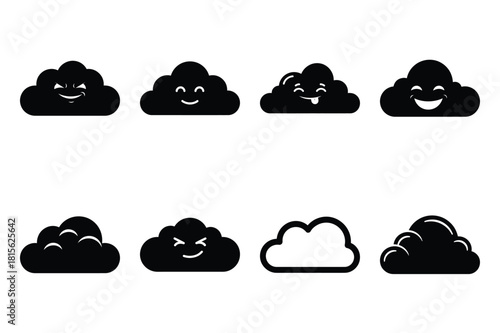 snickering cloud puff silhouette icon set on the white background