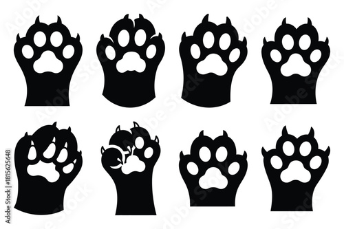 snickering cat paw silhouette icon set on the white background