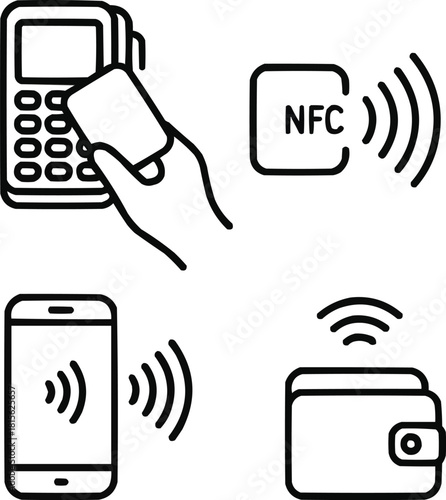 Contactless Payment Outline Icon Set  NFC Tap, Card, and POS Terminal SymbolsContactless Payment Outline Icon SetNFC Tap, Card, and POS Terminal Symbols