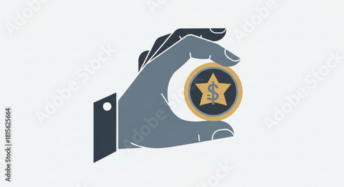 Hand holding star-dollar coin symbolizes financial success and achievement, perfect for business, investment, and reward concepts, originally vector