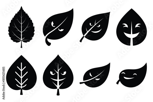 snickering leaf silhouette icon set on the white background