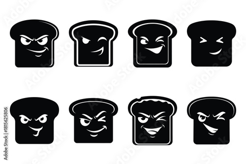 snickering toast silhouette icon set on the white background
