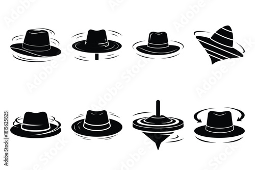 spinning hat silhouette icon set on the white background