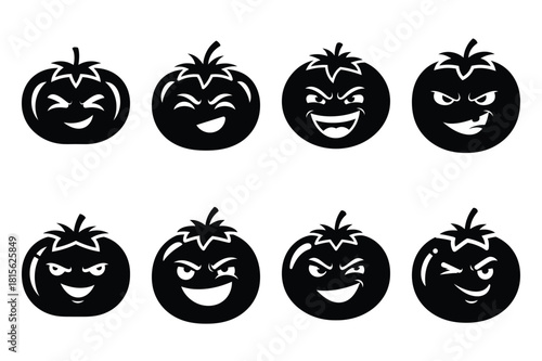 snickering tomato silhouette icon set on the white background