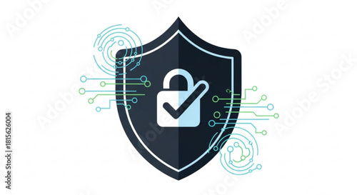 Cybersecurity shield securing digital data, modern design conveying trust and protection for online safety and digital security technologies with checkmark