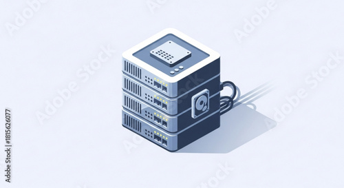 Modern server tower illustration showcasing data storage and network infrastructure, essential for cloud computing solutions and IT architecture diagrams