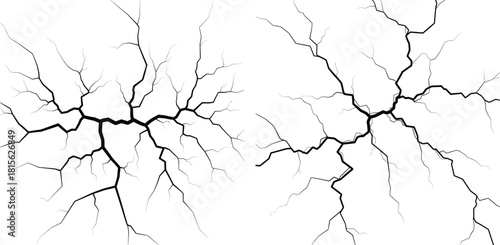 Intricate network of extensive cracks spreading widely from a central point like a shattered surface