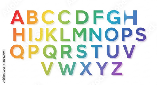 Vibrant rainbow alphabet perfect for educational resources and creative projects, bold colorful letters from A to Z offer a fresh and modern design element