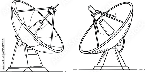 Outline drawings of modern parabolic antennas used for broadcasting and telecommunication