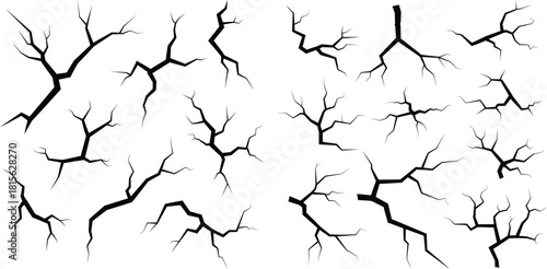 Set of diverse damage fissures showing surface break patterns for earthquake or destruction scenes