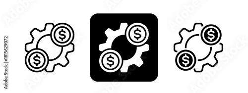 Cost Solid color and black line drawing vector illustration set