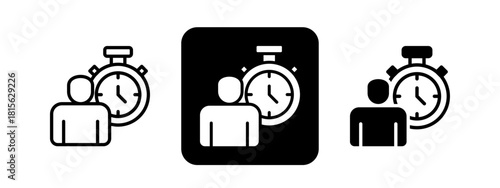 Time Manager Solid color and black line drawing vector illustration set