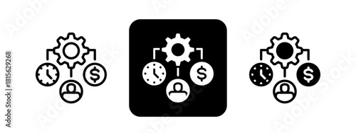 Resource Allocation Solid color and black line drawing vector illustration set