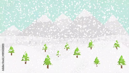 Winter Mountain Landscape with Heavy Snowfall