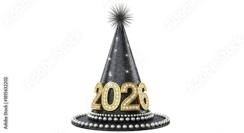 Elegant new years eve party hat with 2026 isolated on transparent background