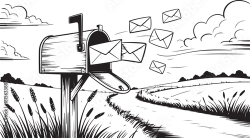 Rainy Countryside Mailbox Scene | Road, Raindrops & Peaceful Landscape Art